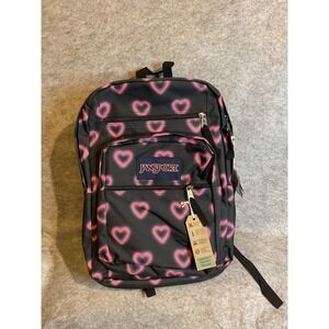 JanSport Big Student Backpack Happy Hearts Blk/Pink Neon Laptop Bag JS0A47JK7Y6